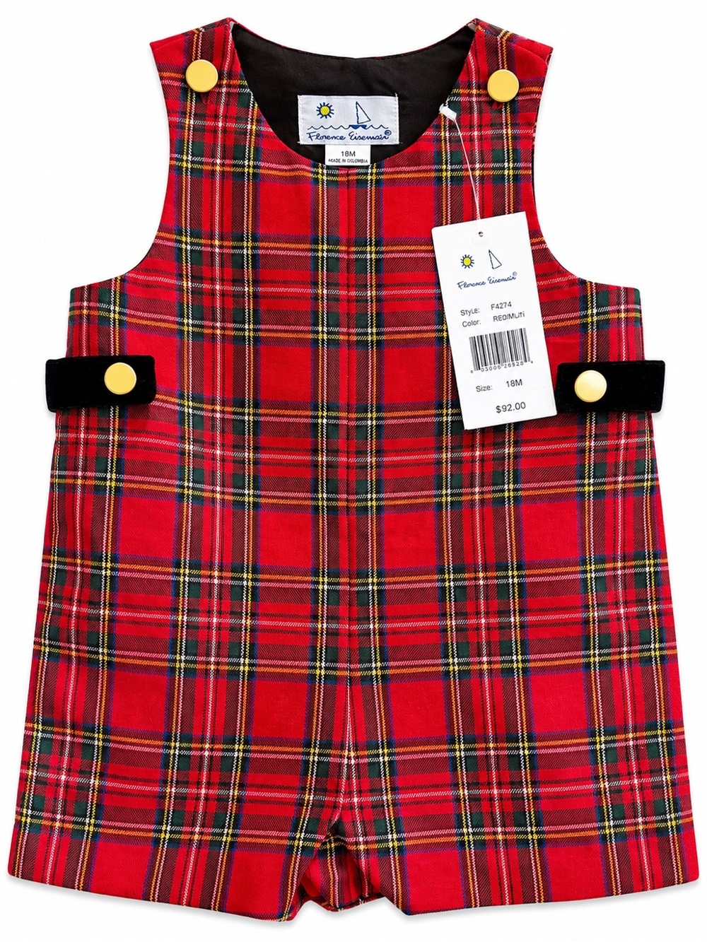 NWT Florence Eiseman Red Plaid Shortall Romper 18M Toddler Boutique Outfit